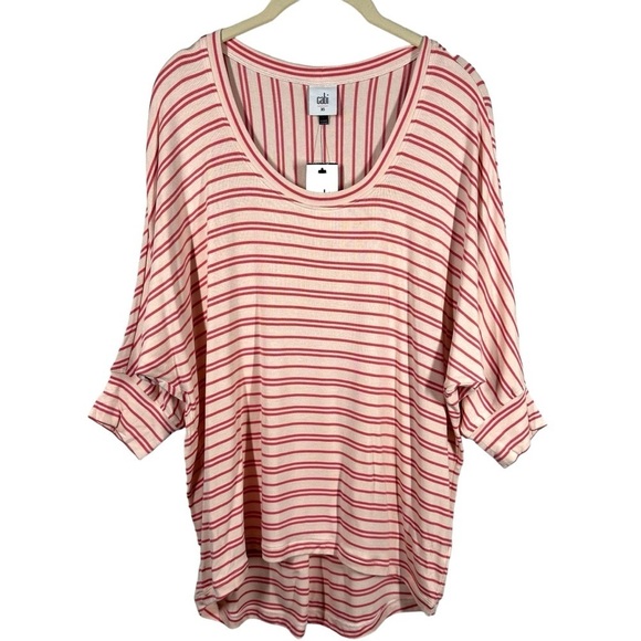 NEW Cabi Tickled Tee Shirt Top Women's XS Pink Striped Dolman Sleeve Jersey Knit - Picture 1 of 8